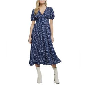 River Island Navy Blue Polka Dot Button Front Midi Dress NWT Size 6